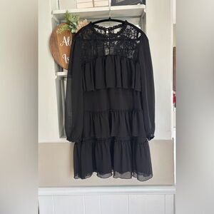 SOLD - Gianni Bini - Black Ruffle Hem Shirtdress